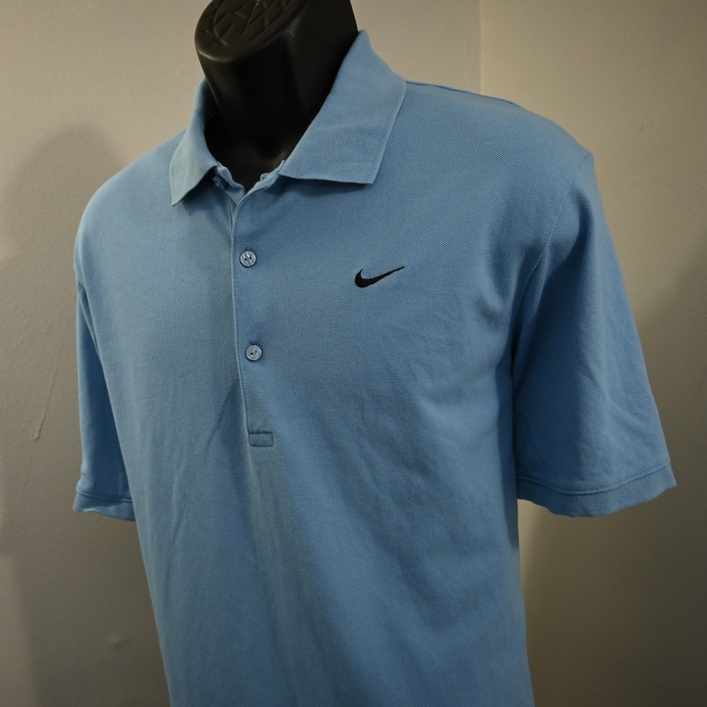 Nike Tennis Polo Mens XL Blue Short Sleeve Swoosh Logo NikeFit Dry Cotton Blend